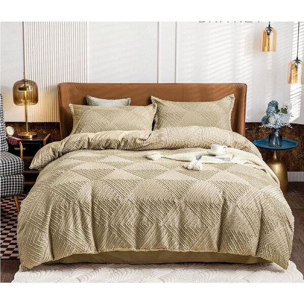 Tufted Textured Jacquard Quilt/Doona/Duvet Cover Set- Light Brown - King Size