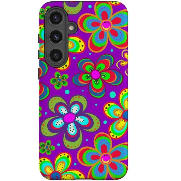 For Samsung Galaxy S24+ Plus Tough Protective Cover, Purple Floral Design