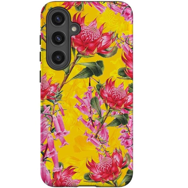 For Samsung Galaxy S24 Tough Protective Cover, Flower Pattern