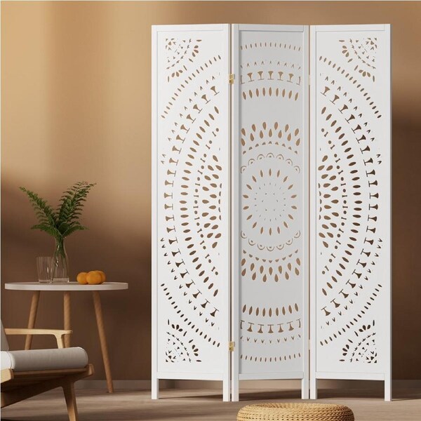 3 Panel Artiss Room Divider Screen 132x170cm Circle White
