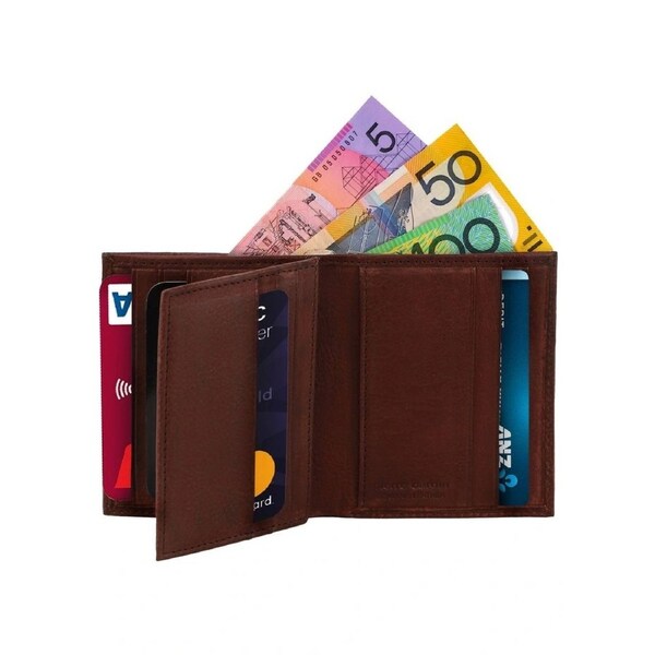 Pierre Cardin Mens Slim Bi-Fold Leather Wallet Rustic w/ RFID Protection in Brown