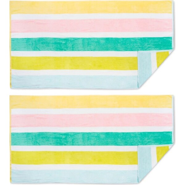 2x Minikins Cotton Velour Ultra Soft Absorbent Beach Towel Girls Awning Stripe