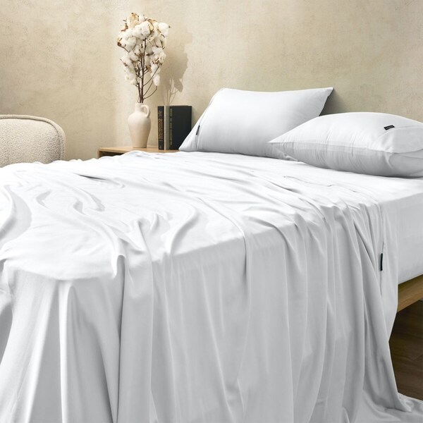 Sheraton Single Bamboo/Cotton Breathable Fitted/Flat Bed Sheet Set White