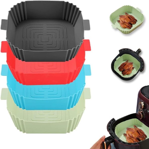 Air Fryer Liners, 4Pcs Air Fryer Silicone Reusable Liners Square,Food Safe Air Fryers Oven Accessories,Replacement of Flammable Parchment Liner Paper,Silicone Baking Tray Pots