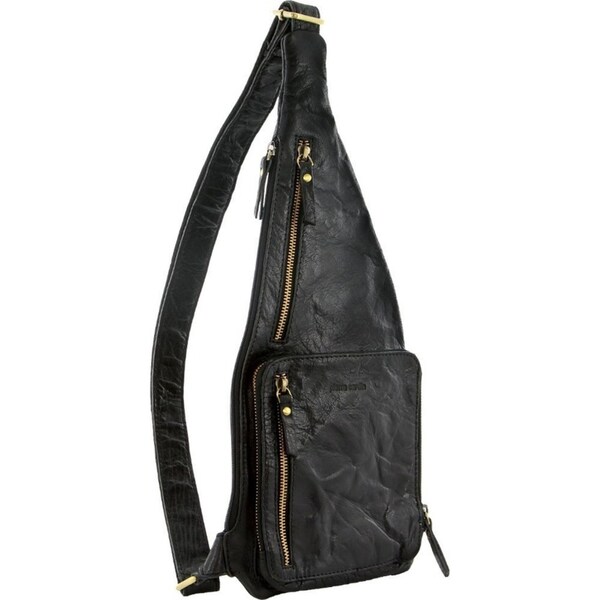 Pierre Cardin Mens Sling Bag Rustic Leather Crossbody Chest Backpack - Black