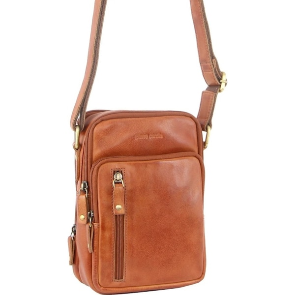 Pierre Cardin Cross Body Bag Unisex Sling Shoulder Messenger Travel - Cognac