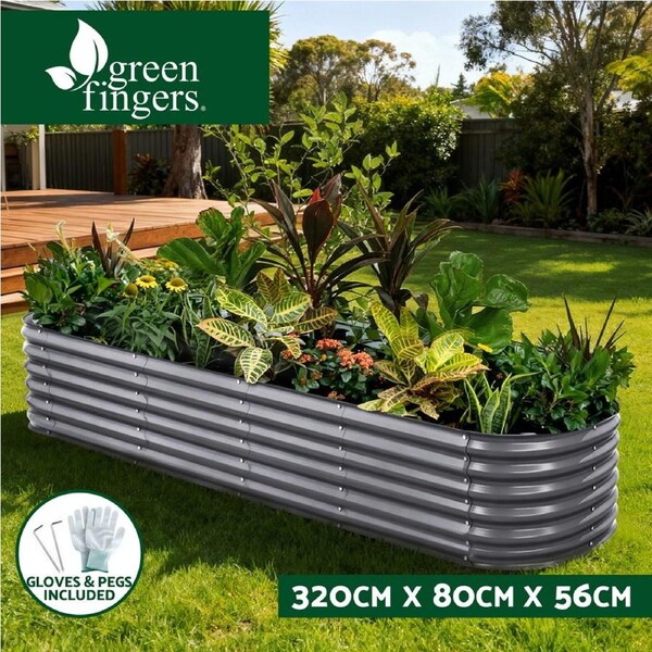 Green Fingers Raised Garden Bed 320X80X56cm Oval Planter Box Raised Container Galvanised