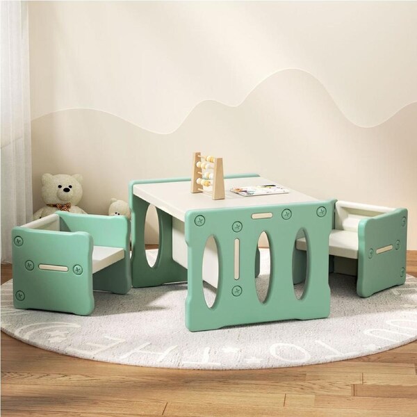 1 Keezi Kids Table and 2 Chairs Set Green