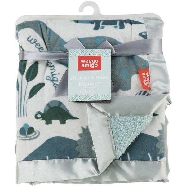 Weegoamigo Sherpa & Mink Blanket - Roar-y McIlroy Dinosaur