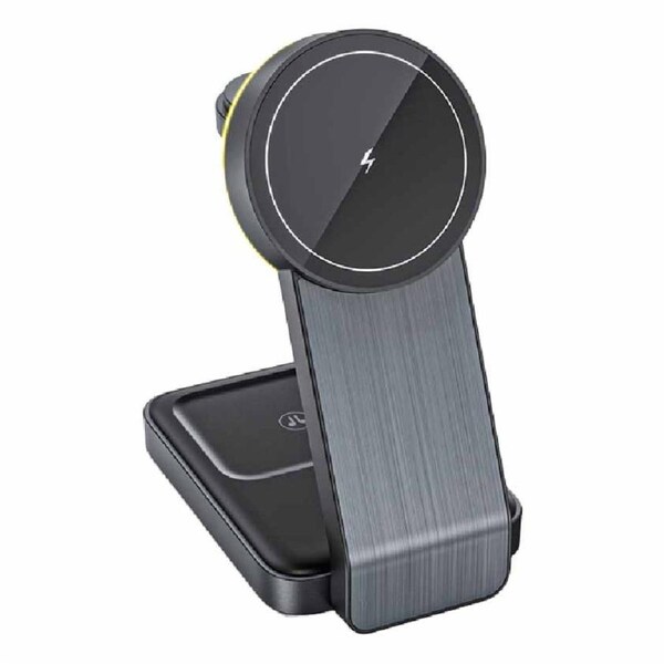 Laser ChargeCore Foldable 3-in-1 MagSafe Charger - Efficient Wireless Charging Dock for iPhone, Watch, and AirPods, with Safety Features & Magnetic Hold