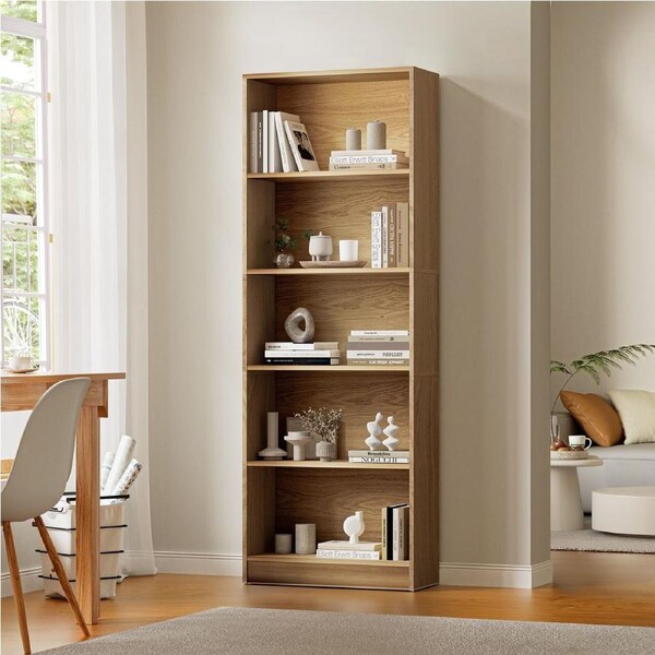 Oikiture Bookshelf Bookcase Display shelves 5-Tier Storage Stand Rack Natural