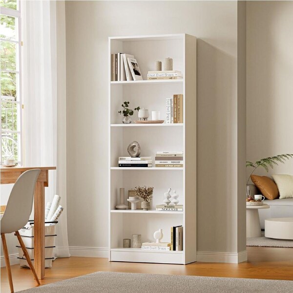 Oikiture Bookshelf Bookcase Display shelves 5-Tier Storage Stand Rack White