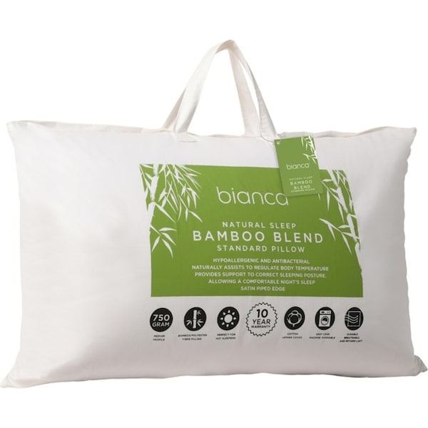 Bianca Natural Sleep Medium 750g Bamboo Blend Standard Pillow Rectangle White
