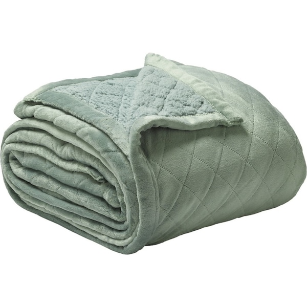 Bianca Mansfield Super King Velvet/Sherpa Bed Quilt Blanket Throw/Bedspread Sage