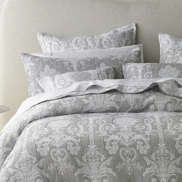 Bianca Olivia Grey Queen/King Coverlet w/ 2x Pillowcases Set