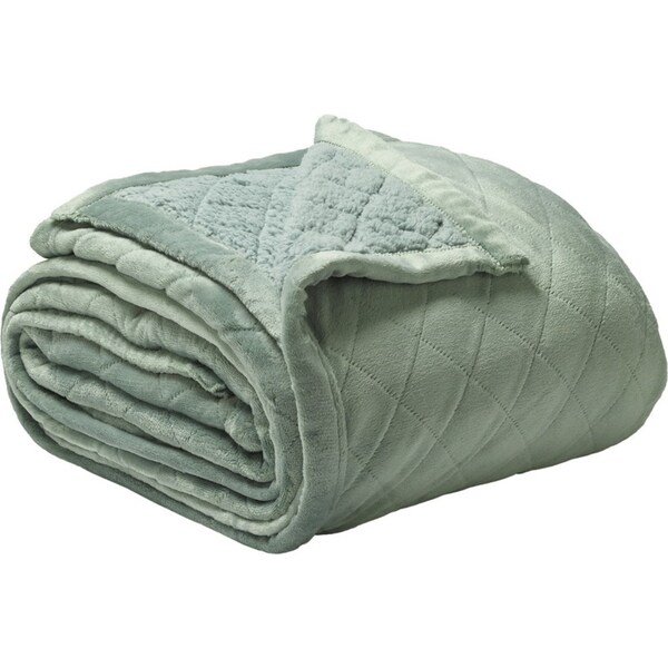Bianca Mansfield Queen/King Velvet/Sherpa Bed Quilt Blanket Throw/Bedspread Sage