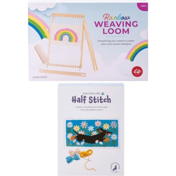 isGift Rainbow Wooden Weaving Loom and Dog Collective Half Stitch Kit