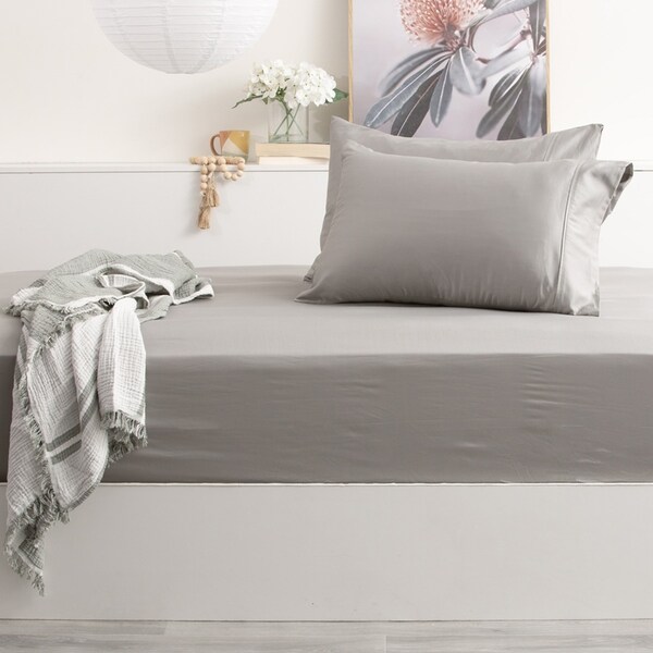 Park Avenue Single 500TC Bamboo Cotton Sheet w/ 2x Pillowcases Set Charcoal