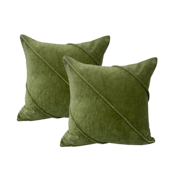 2pc Cloud Linen Trova Sage 50cm Cotton Velvet/Poly Pillow/Cushion Set Square