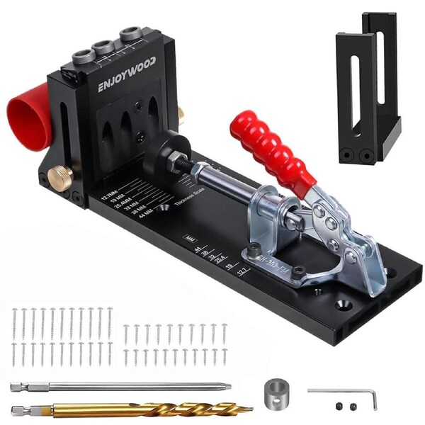 Enjoywood XK4 Pocket Hole Jig Kit Dowel Drill Angle Guide Woodworking Tool Bits