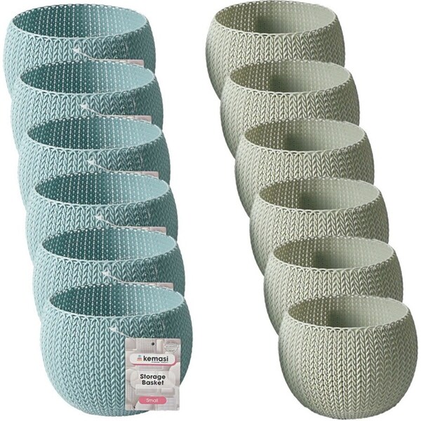 12x Kemasi Home Storage Organisation Basket Tubs Knitted Pattern Small Asstd