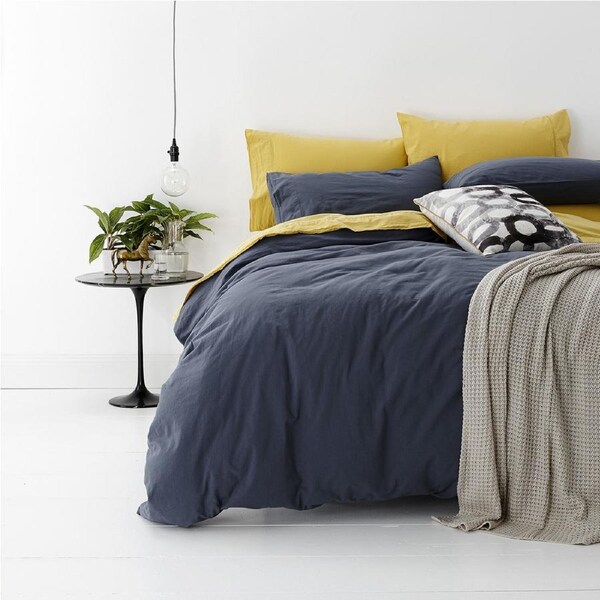 Park Avenue European Double Cotton Quilt Cover w/ Pillowcase Set VNT Washed Blue
