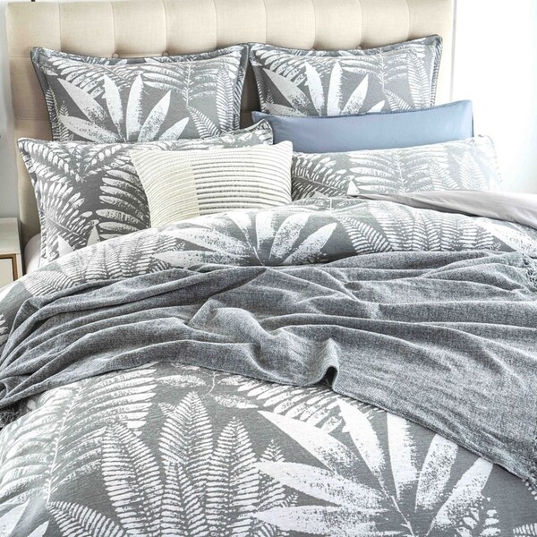 Renee Taylor Raven Jacquard King Quilt Cover w/ Pillowcases Bedding Set Charcoal