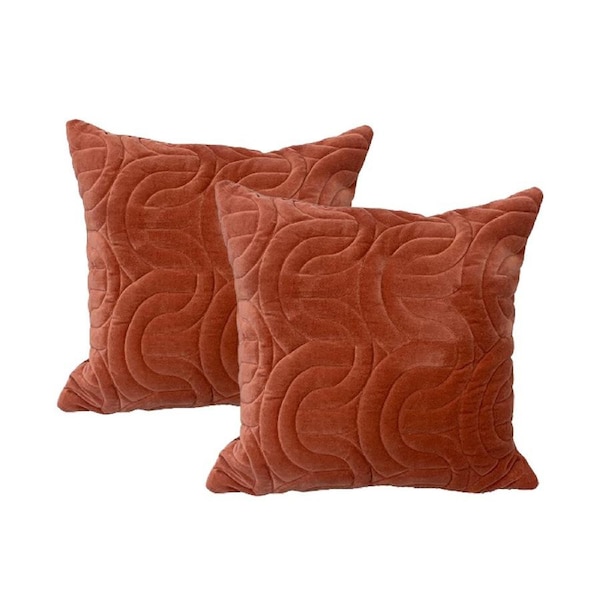 2pc Cloud Linen Roma Cotton Velvet/Poly 50cm Embroidered Cushion Square Brick