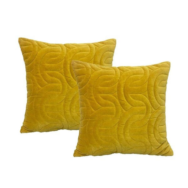 2pc Cloud Linen Roma Cotton Velvet/Poly 50cm Embroidered Cushion Square Gold