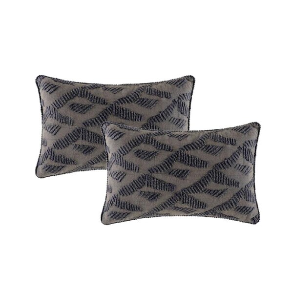 2pc Cloud Linen Lulu Cotton/Feather 55cm Embroidered Cushion Set Rectangle Grey