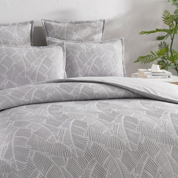 Renee Taylor Bengali Jacquard Super King Quilt Cover w/ Pillowcases Set Silver