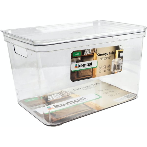 Kemasi Clear Kitchen Pantry Storage Organisation BPA Free Tub W/Lid Large