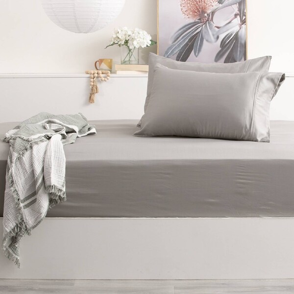Park Avenue Long Single 500TC Bamboo Cotton Sheet w/ 2x Pillowcases Set Charcoal