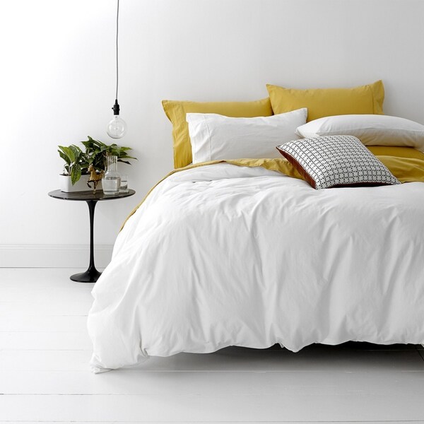 Park Avenue European Double Cotton Quilt Cover w/ Pillowcase VNT Washed White
