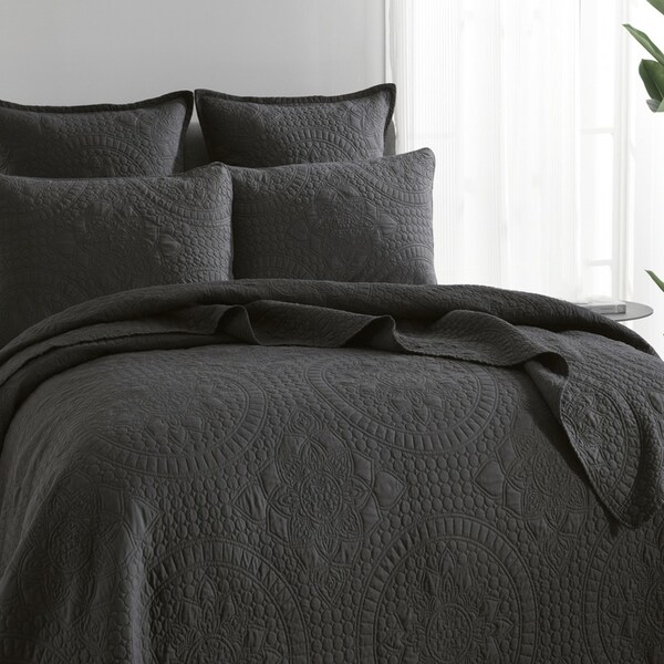 Renee Taylor Asher Jacquard Super King Coverlet Bedding Set w/ Pillowcases Grey