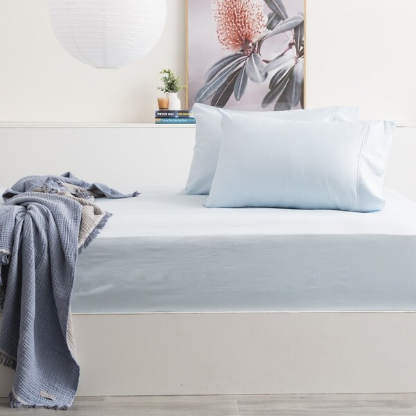 Park Avenue King 500TC Bamboo Fitted Bed Sheet w/ 2x Pillowcases Set Mid Blue