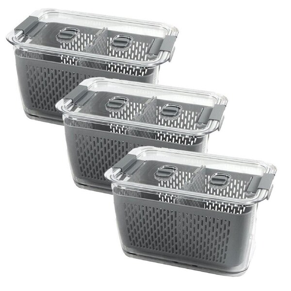 3x Kemasi Clear Fresh Produce Fridge/Freezer Safe Food Storage W/Divider 28x18cm