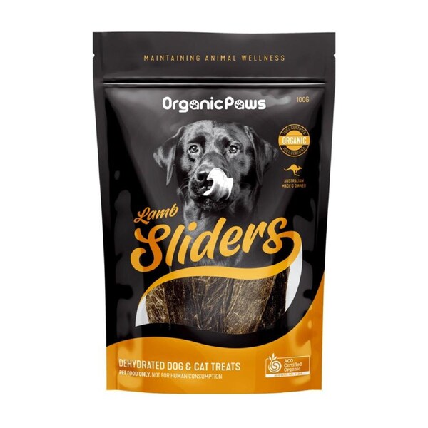 ORGANIC PAWS Certified Organic Lamb Sliders Dog Cat Treats 100G