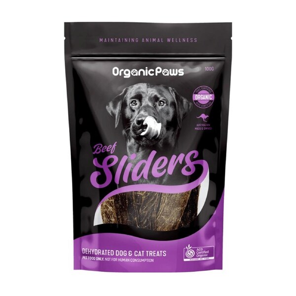 ORGANIC PAWS Certified Organic Beef Sliders Dog Cat Treats 100G