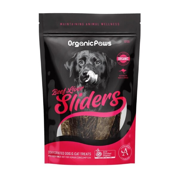 ORGANIC PAWS Certified Organic Beef Liver Sliders Dog Cat Treats 120G