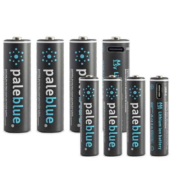 8pc Paleblue Fast Charging Lithium Ion AA/AAA USB-C Rechargeable Batteries