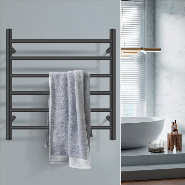 Black Aluminium Electric Heated Towel Rail Rack Ladder Warmer 6 Round Bars