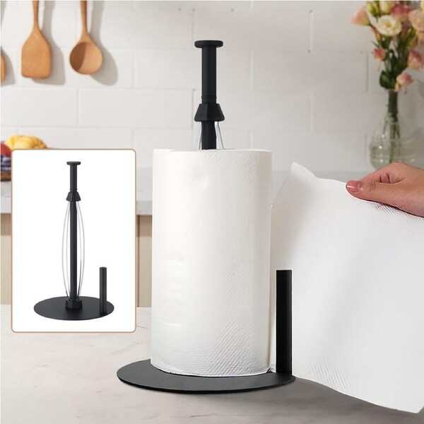 Black Paper Towel Kitchen Roll Holder Damping System Stainless Steel Countertop