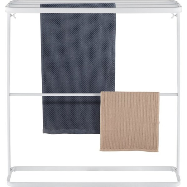 2-Tier White Towel Rack Rail Freestanding Holder Bathroom Organizer Laundry Drying Bar