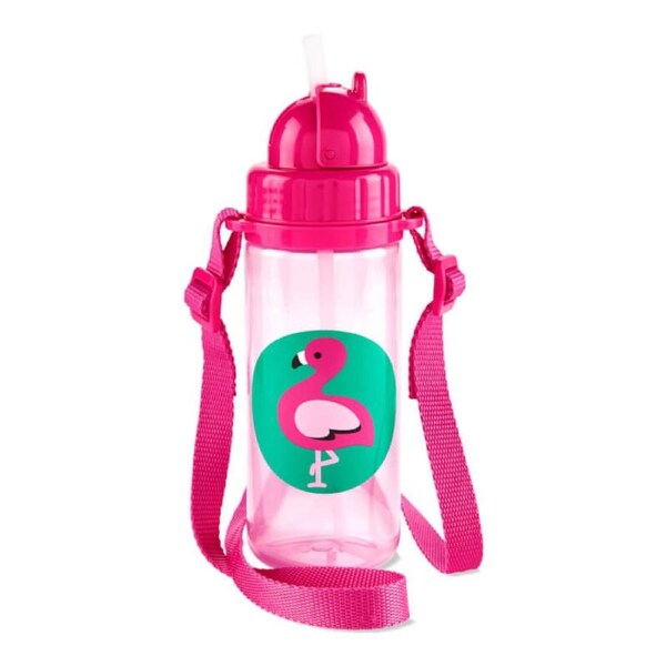 Skip Hop Zoo Straw Bottle with Shoulder Strap - Flamingo