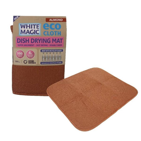 White Magic Eco Cloth 20x15cm Kitchen Dish Plate/Glass Drying Mat Pad Almond