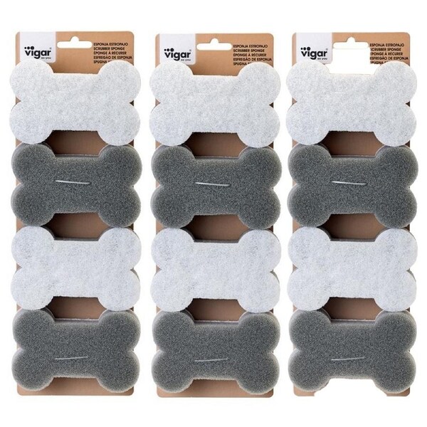 12pc Vigar Pets Club 11cm Bone Scrubber Sponge Set WHT/Grey For Dog Bowl