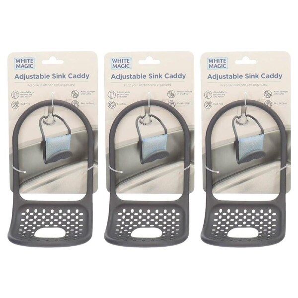 3x White Magic Silicone 25cm Sink Caddy Holder/Organiser Kitchen Adjustable
