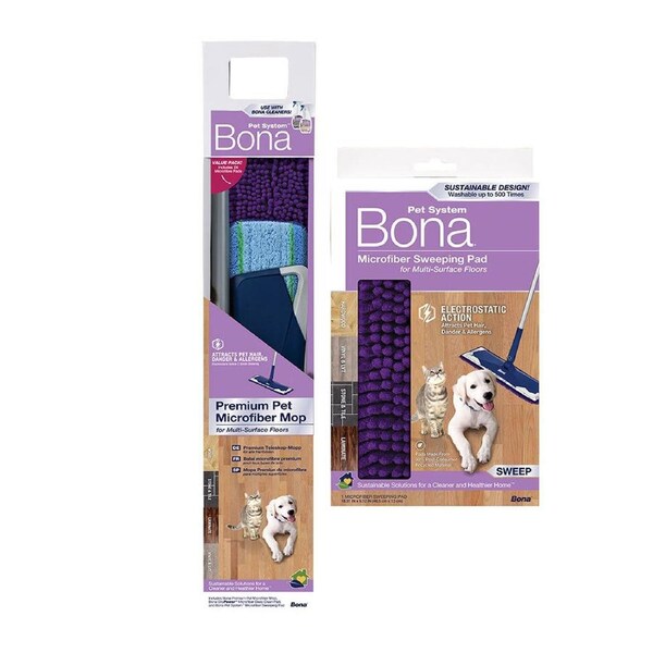 Bona Pet Premium Microfibre Deep Clean Mop W/Replacement Sweeping Pad/Head