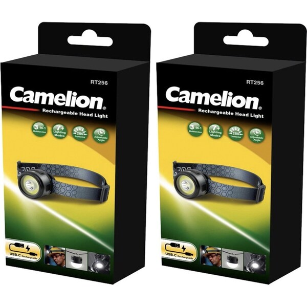 2x Camelion USB-C Rechargeable 7 Mode COB LED Adjustable Headlamp Torch 280LM
